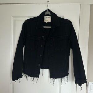 L’Agence Janelle Cropped Denim Jacket in Noir (Black), Small